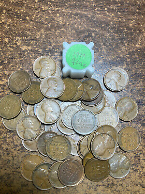 1910-P LINCOLN WHEAT CENT PENNY ROLL, "ALL COINS IN "FINE" CONDITION" 50 coins!