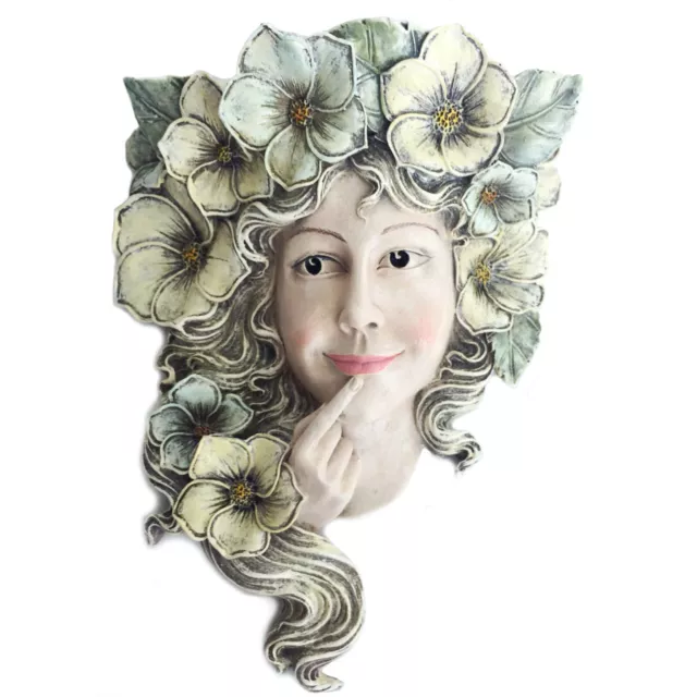 Wall Sculpture Fence Hanging Decor Flower Fairy Outdoor Girl Face Garden Statue