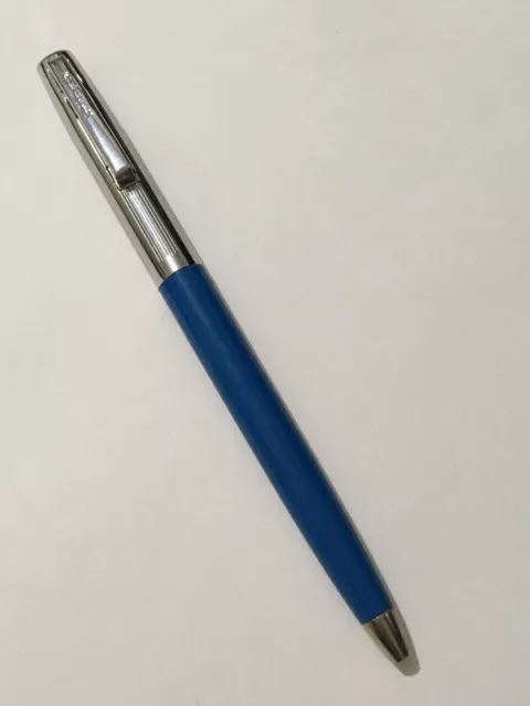 Vintage Sheaffer Blue Chrome Trim Ballpoint Pen-Usa-Black Ink-New Old Stock.