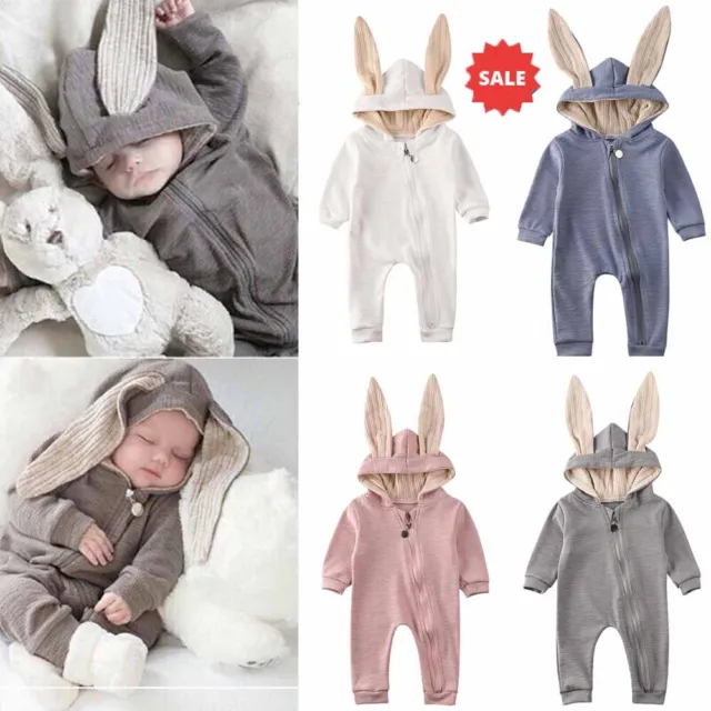 Newborn Baby Kids Boy Girl Rabbit Hooded Romper Clothes Bodysuit Jumpsuit Outfit