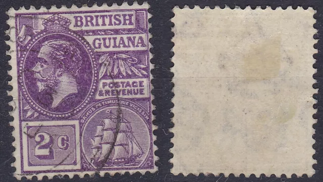 British Guiana 1923 2 Cents Sc-193 KGV Ship frigate Sandbach USED - US Seller
