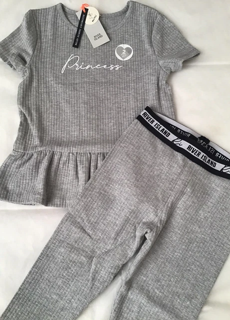 River island mini girls aged 2-3 years grey Princess ribbed peplum set BNWT 2