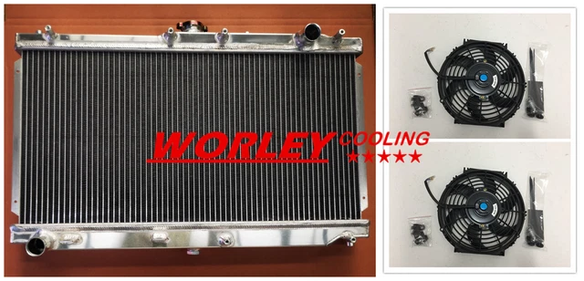 Super Miata Radiator 2ROW ALUMINUM RADIATOR+FANS for Mazda Miata MX5 MX-5 1.8L NA/NB 1998 ...