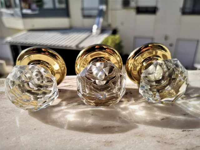 3 VINTAGE KNOBS DRAWER - CUT CRYSTAL  ( Glass ) - Furniture - HANDLES - 45 mm