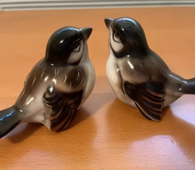 Vintage Bird Figurines Porcelain Made In Austria Pair Birds English Sparrows