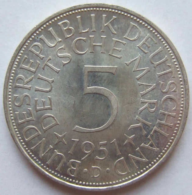 Moneta Rfg Aquila Argento Primo Tee 5 Tedesco Marchi 1951 D IN Uncirculated