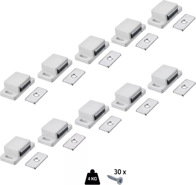 10x Magnetschnapper Imán de Puerta Cierre Magnético Imán Mueble 4KG Blanco