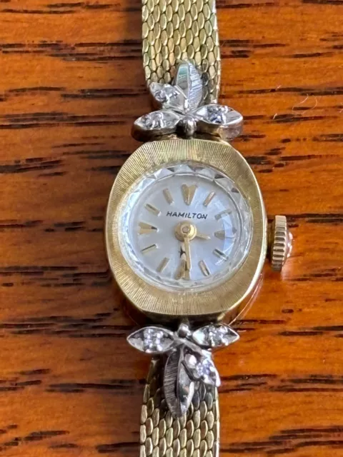 Nice Vintage Ladies Hamilton 14K Gold Diamond Watch 17 Jewels Mechanical windup