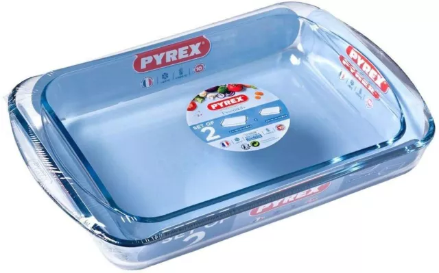 Pyrex Roaster Glass Dish Baking Roasting Bake Classic 2 Piece Set Rectangular