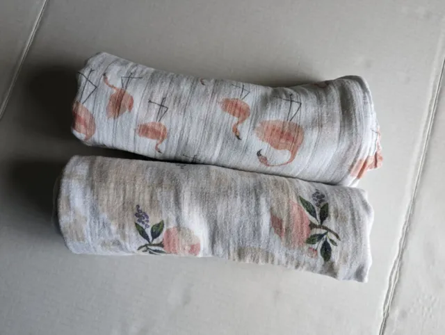 Muslin tree baby blankets set of 2 flamingos floral pink white lightweight soft