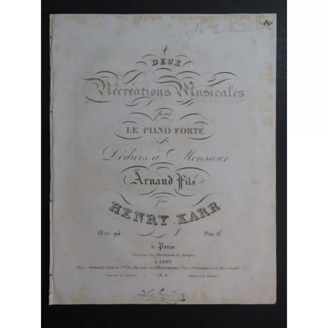 KARR Henry Deux Récréations Musicales op 94 Piano ca1820 2