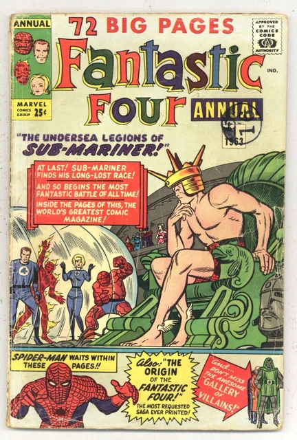 Fantastic Four Annual #1 G Origin SUB-MARINER 1st Krang + Dorma 1963 Marvel R109