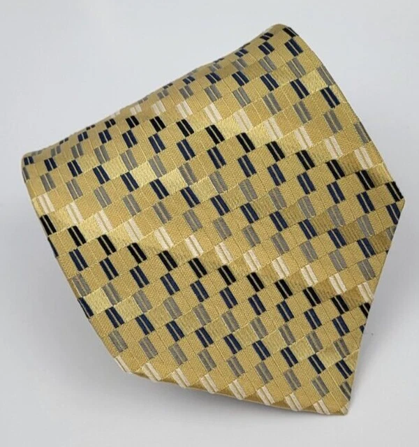 Burma Bibas Silk Tie Gold Blue Black Geometric Men Necktie 58x 4