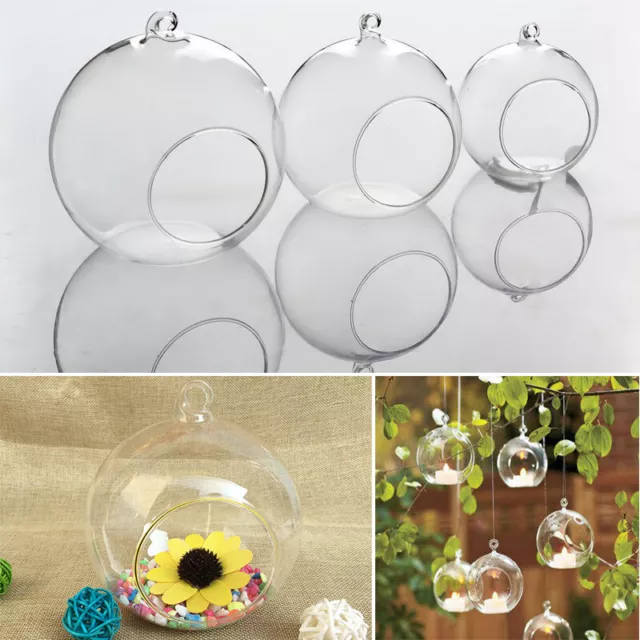 Clear Hanging Glass Bauble Ball Tealight Candle Holder Wedding Decor 8/10/12cm