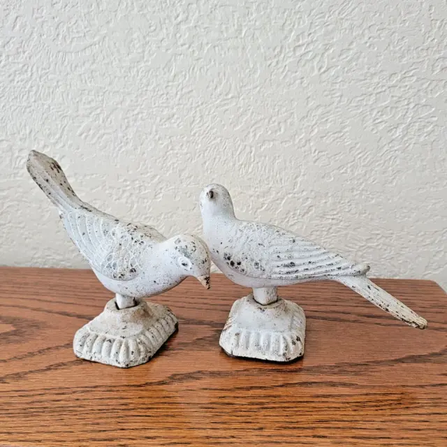 Pair of Vintage Cast Iron Dove Figurines/ Book Ends