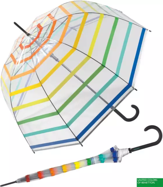 Benetton Regenschirm Automatik transparent durchsichtig Glockenschirm Multistrip