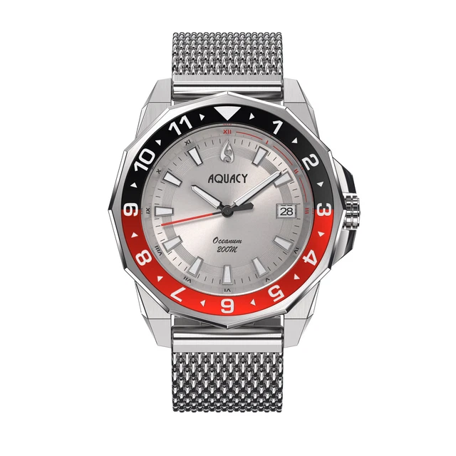 Aquacy Hei Matau Oceanum Men's Automatic 200M Silver Dial Dive Watch ON.SL.BK.RD