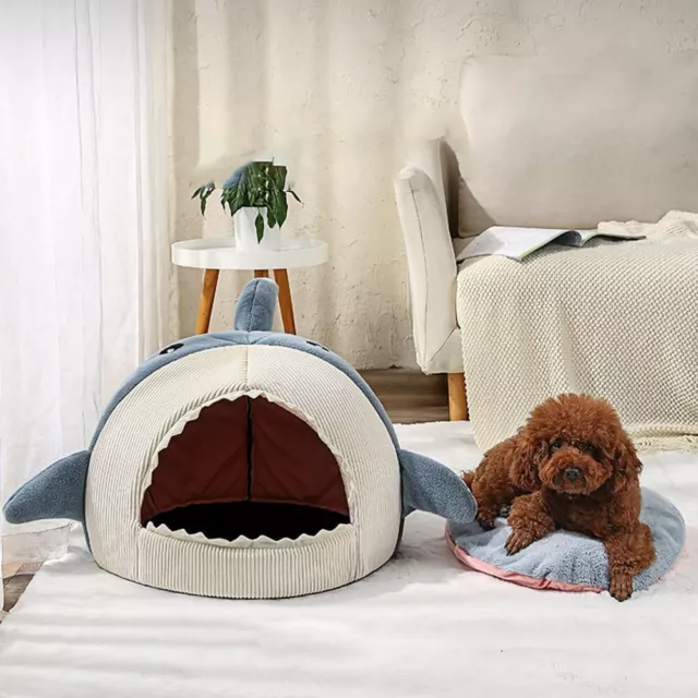 XL size Shark Pet Bed Small Dog Cat Cozy Calming Washable Tent Hut Nest House