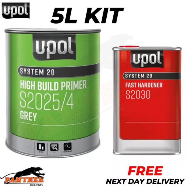 U-Pol 2K High Build Paint Primer GREY S2025 + S2030 Fast Hardener 5 L KIT