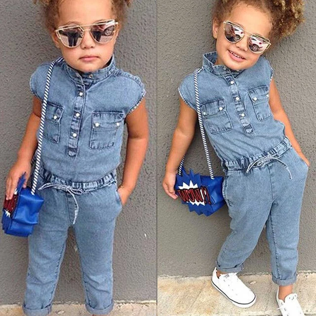 Toddler Baby Boy Girl Denim Romper Bodysuit Jumpsuit Dungarees Clothes Outfits
