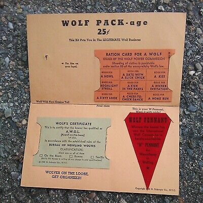 1945 Wolfpack BSA cub scout leader organizer patch cards pennant RARE