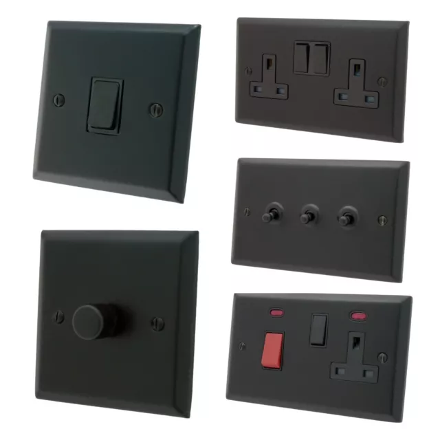 Spectrum Matt Black SFB Light Switches, Plug Sockets, Dimmers, Cooker, Fuse, TV