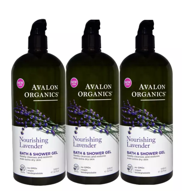 Avalon Organics Nourishing Lavender Bath & Shower Gel, 32 Oz Set of 3