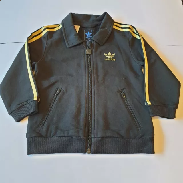 Adidas Black Gold Zip Tracksuit Jacket Top Baby Kids Age 2 Excellent Condition