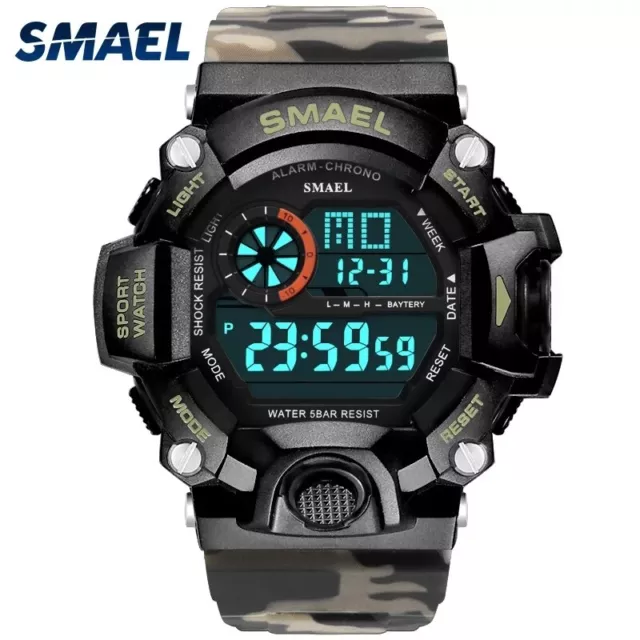 SMAEL Camouflage Sportuhren Wasserdicht Digitaluhr Herrenarmbanduhr