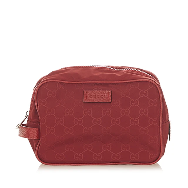 Authenticated Gucci GG Red Nylon Fabric Pouch