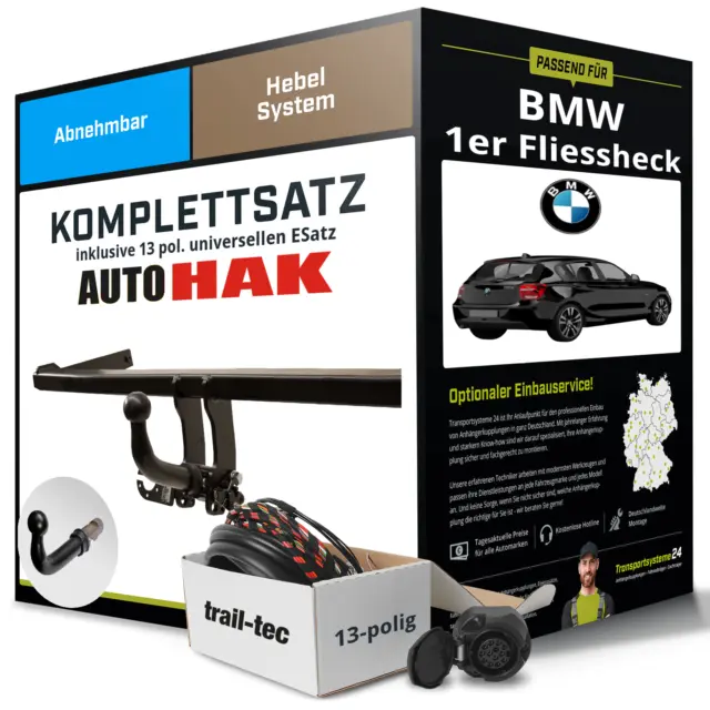 Anhängerkupplung abnehmbar für BMW 1er Fliessheck +E-Satz (AHK und ES) kpl. NEU