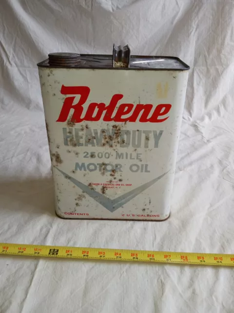 Vintage Metal 2 Gallon Can Of ROLENE HEAVY DUTY 2500 MILE MOTOR OIL - EMPTY.