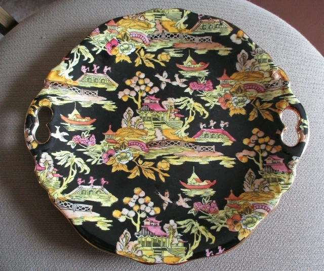 Royal Winton Grimwades "Pekin" Black Chintz Chinoiserie Platter 10" England