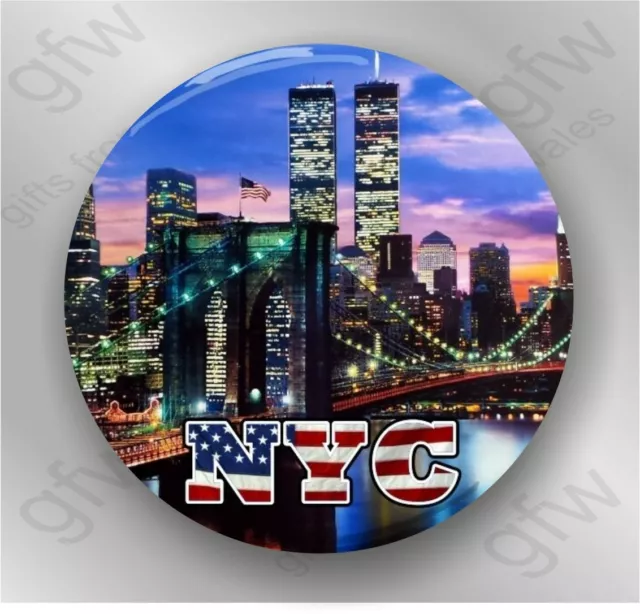 NYC Twin Towers / Brooklyn Bridge - Large Button Badge - 58mm diam