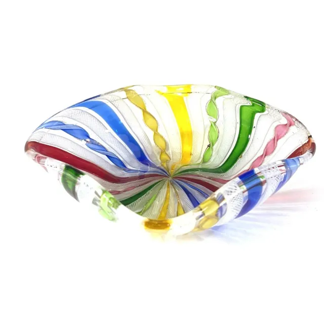 Vintage Venetian Murano Glass Zanfirico Technique Multi-colored Bowl - Italian