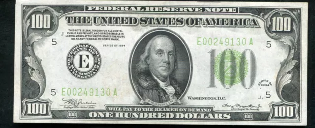 FR. 2152-Elgs 1934 $100 LGS LIGHT GREEN SEAL FRN FEDERAL RESERVE NOTE GEM UNC