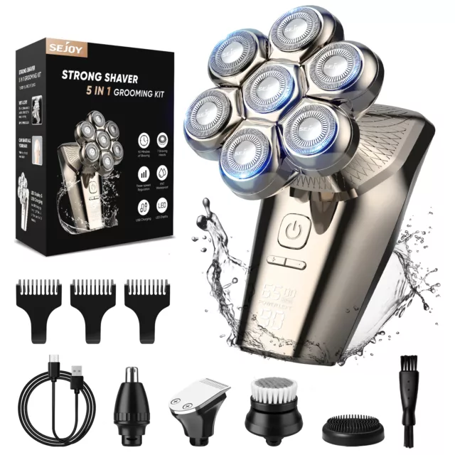 SEJOY 5IN1 Electric Bald Head Shaver Razor 7D Men's Trimmer Cordless Waterproof