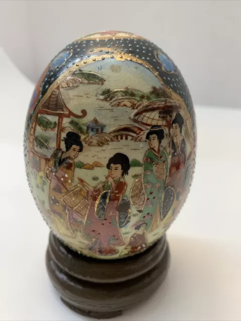 Japanese Porcelain Egg Hand-Painted Geisha Satsuma-style Asian 5” Tall Antique