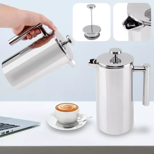 1000ML Stainless Steel Double Wall French Coffee Press Tea Pot Plunger Maker 2