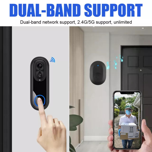 Wireless 2.4G/5G WiFi Video Doorbell Camera 1080P PIR Night Vision Intercom Cam 3