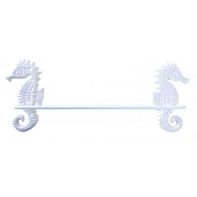 Vintage Style White Metal Seahorse Towel Rail Country Shabby Chic Bathroom