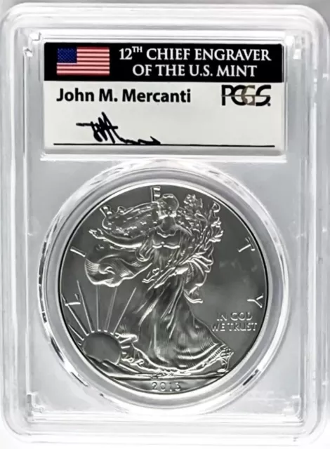 2013 W Burnished Silver Eagle With W Mint Mark Pcgs Sp70/Ms70 John Mercanti Flag