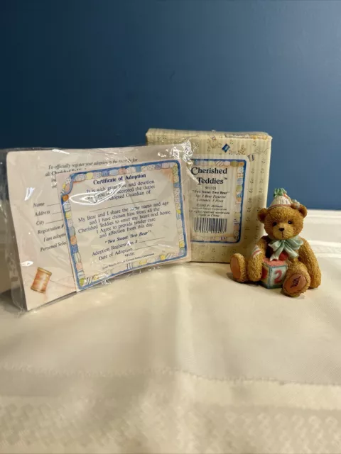 Cherished Teddies #911321 Two Sweet Two Birthday Bear Mint in Box with 1992