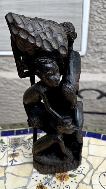Vintage African Ujamaa Makonde Ebony Family Tree of Life Carving 8.5"