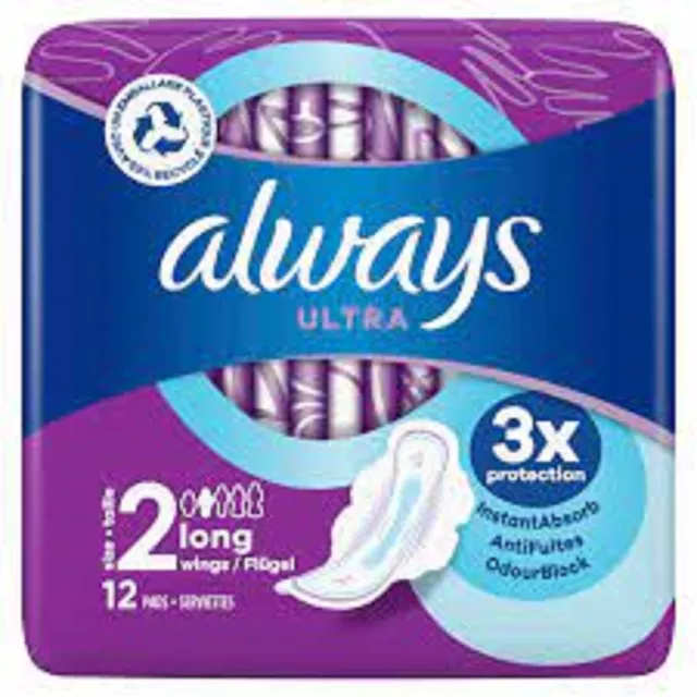 Always Ultra Lang (Grösse 2) Sanitärpads Mit Flügeln 12Er-Pack