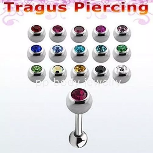 1pc 16g 1/4" Gem Top 316L Surgical Steel Barbell Cartilage Helix Tragus Piercing