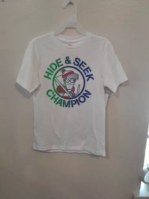 Camiseta Blanca para Niños Talla Grande 10-12 Donde Waldo Clásico Esconder y Buscar Campeón