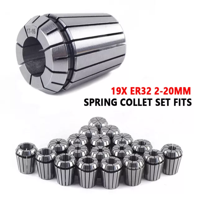 ER32 Metric Precision Spring Collet Set 2-20mm 19pcs for CNC Engraving Milling