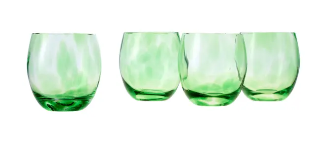Blue Rose Polish Pottery Green Confetti Juice Glass Set