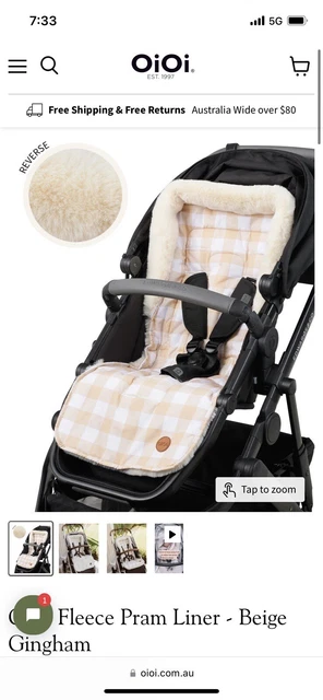 Oioi Cozy Fleece Pram Liner - Beige Gingham - BRAND NEW